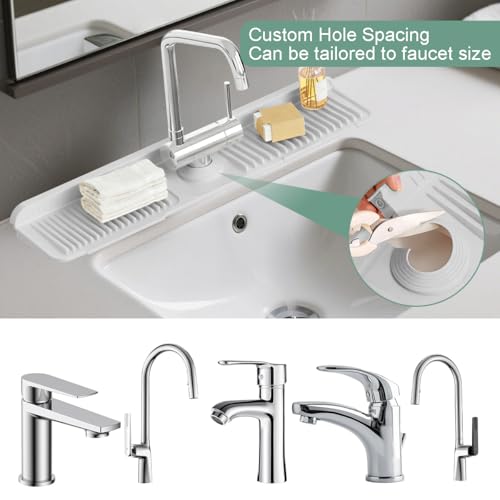24 Inch Upgraded Draining Mat Folding faucet Mat for Bathroom Sink Splash Guard 7° Slope with Button Lock Water Draining Pad for Kitchen Bathroom Bar(Light Grey) - color: Light Grey