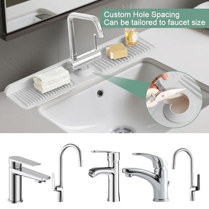 24 Inch Upgraded Draining Mat Folding faucet Mat for Bathroom Sink Splash Guard 7° Slope with Button Lock Water Draining Pad for Kitchen Bathroom Bar(Light Grey) - color: Light Grey