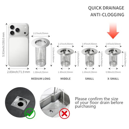 Bathroom Sink Drain Strainer, 304 Stainless Steel Deep Basket Drain Cover for Shower Floor & Kitchen, Anti-Clog Shower Drain Hair Catcher, Tub Drain Strainer - size: X-Small