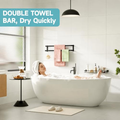 Alise Double Towel Bar, 32" Double Towel Racks for Bathroom, Matte Black | Bathroom Towel Rack Wall Mounted, 3.54" Wide Faster Drying, Ladder Design, SUS304 Stainless Steel - color: Matte Black, size: 32-inch