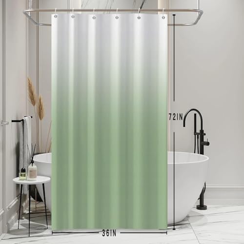 Ombre Light Green Stall RV Shower Curtain with Hooks 36x72inches | Machine Washable Waterproof, Modern Solid Boho Gradient, Bathroom Dorm Hotel Room Divider, Easy to Install, Window Curtain - color: Light Green, size: 36"W x 72"L (Pack of 1)
