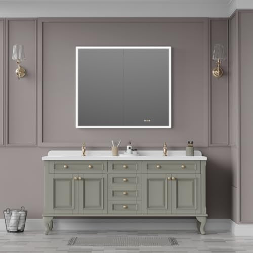Recessed Medicine Cabinet with Mirror 42"x36" Medicine Cabinet Mirror | Lighted Medicine Cabinet, Bathroom Medicine Cabinet with Mirror, Adjustable Shelves, Defogger, Outlets, USB, Dimmable - size: 42x36 Inch-Recessed