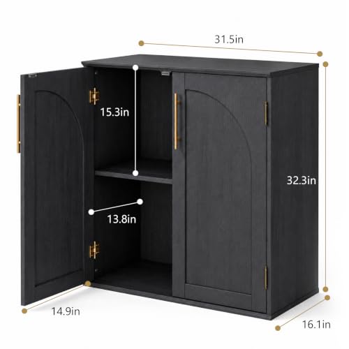 Sideboard Buffet Cabinet with Storage, 31.5" Modern Arched Accent Console Cabinet Credenza for Dining Room Entryway Living Room Furniture, Black - color: Black