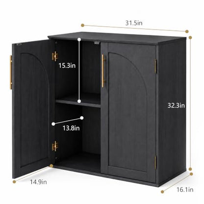 Sideboard Buffet Cabinet with Storage, 31.5" Modern Arched Accent Console Cabinet Credenza for Dining Room Entryway Living Room Furniture, Black - color: Black