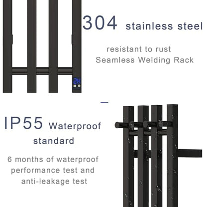 Electric Towel Warmer Rack, Wall Mount 4-Bar Vertical Square, Matte Black Finish