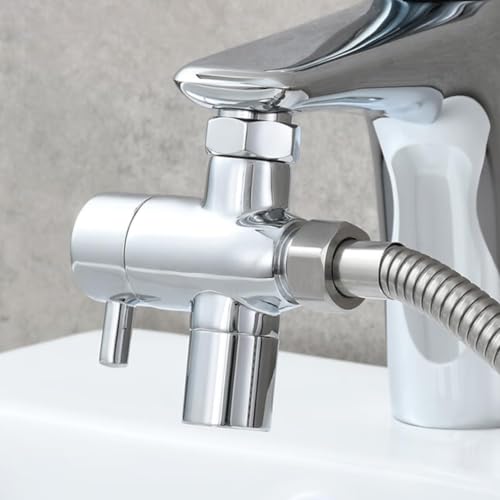 Sink Faucet Valve Brass 3-Way Diverter Splitter M22-M24 G1/2 Adaptor - color: Metal Sliver with 3 Adapters