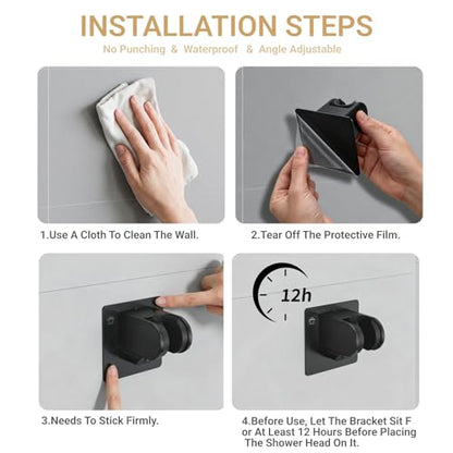 Adhesive Shower Head Holder, No Drill Wall Mount Adjustable Handheld Showerhead Bracket for Bathroom, RV, Kids Shower（Black） - style: Black