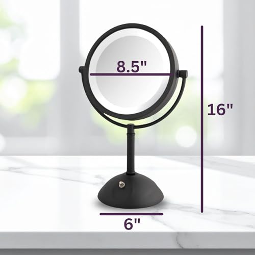 JERDON Lighted Makeup Mirror with 8X Magnification - Black - HL8808BKL | Two-Sided 1X View, 8.5" Round Frame, 16" Tall, LED Lighting - color: Black