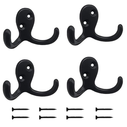 Kruodop 4 Pack Wall Hooks Wall Mounted Coat Hooks for Hanging Heavy Duty, Black Towel Hooks, Metal Double Coat Hanger with Screws Cup Retro for Coats, Handbags, Towels, Hat - color: black4pcs