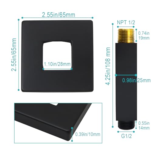Enga Brass 3 Inch Ceiling Mount Shower Arm with Flange, Matte Black - color: Matte Black, style: 3 Inch