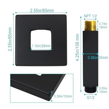 Enga Brass 3 Inch Ceiling Mount Shower Arm with Flange, Matte Black - color: Matte Black, style: 3 Inch