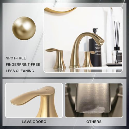 Valenvoir Brushed Bronze Bathroom Faucet for Sink 3 Hole | Bronze Gold 8 inch Widespread Bathroom Faucet 2 Handle Bathroom Sink Faucet with Drain Assembly Supply line, BF405-BB - color: Brushed Bronze