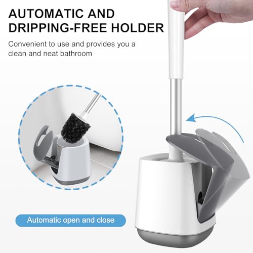 SetSail Toilet Brush and Holder, Self Closing Lid Toilet Bowl Brushes Holder and Extra Long Handle Ventilated Toilet Brush Set for Bathroom Cleaning, Nylon Bristles, White & Grey - color: White & Grey, size: 1 pack