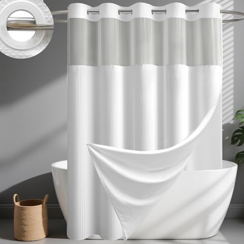 White Hook Free Waffle Shower Curtain & Snap-in Fabric Liner,36x75 | Less Time to install, 3 in 1 Fabric Shower Curtain and Liner Set with Magnets, Stall, Shower Curtains for Bathroom - color: A White, size: 36"W x 75"L (Pack of 1)