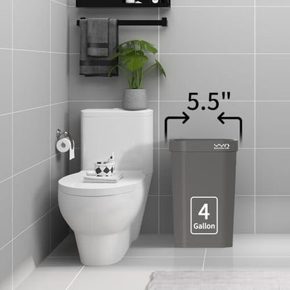 4 Gallon, Small Slim Garbage Can, Open Top Trash Can for Bathroom, Kitchen, Office, Bedroom, Living Room (Grey) - color: Grey
