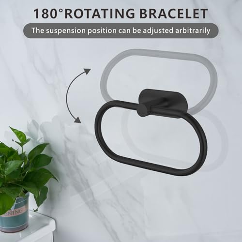 Towel Bar/Bath Towel Ring, Self Adhesive Hand Towel Ring for Bathroom, Stainless Steel Sticky Hand Towel Holder, No Drilling Modern Round Towel Hanger Wall Mounted (Black) - color: Black