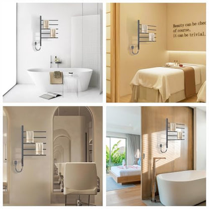 180°Rotation Electric Heated Towel Rack Wall Mounted Towel Warmer Racks 5 Bars Hardwired & Plug-in Hot Towel Rack with 1H-9H Timer for Home Bathroom Salons and Spas (Grey) - color: Grey, size: G63