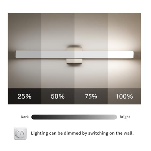 Bathroom Vanity Light Brushed Nickel Square LED 24 inch 14W 4000K Natural White Light Wall Bar Lighting Fixtures Over Mirror (Brushed Nickel, 31.5in 4000K Dimmable) - color: Brushed Nickel, size: 31.5in 4000K Dimmable