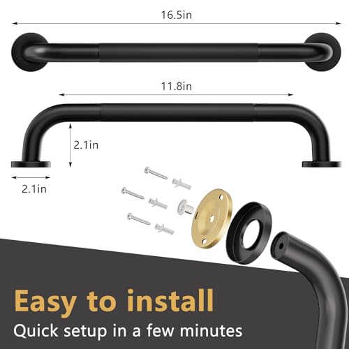 2 Pack Grab Bars for Bathtubs and Showers, NEWRAIN 16 Inch Stainless Steel Wall Bathroom Shower Handle, Anti Slip Black Safety Bars Toilet Handicap Elderly Senior Assist Bath Saft Hand Rail - color: Matte Black