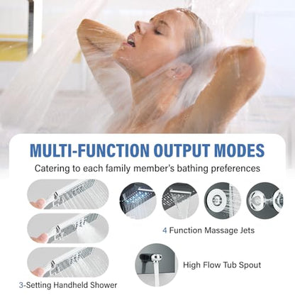 FUZ Shower Panel Tower System, Stainless Steel 6 Functions Shower Panel System with LED Fancy Rain Shower Head and Handheld, Adujstable Rain Massage Body Jets and Tub Spout, Matte Black Shower Tower - color: Black, style: 8039-B