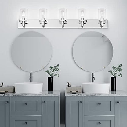 Aipsun Chrome Bathroom Light Fixtures 5 Light Bathroom Vanity Light Stainless Steel with Clear Glass Shade(Exclude Bulb) - color: Chrome, size: 5-Light