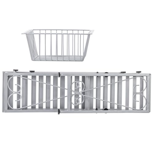 MyGift Silver Metal Over The Sink Organizer Shelf with Pull Out Drawer, Expandable Kitchen Caddy Rack, Bathroom Storage Shelf Riser with Scrollwork Design - color: Silver