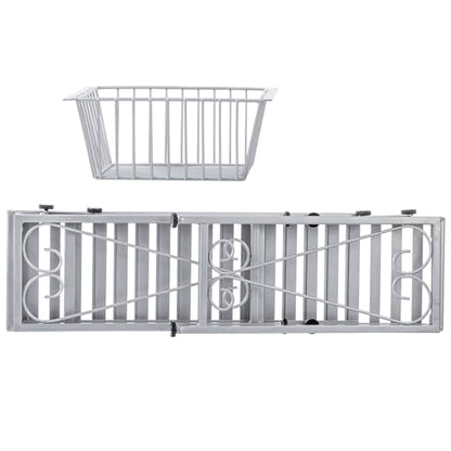 MyGift Silver Metal Over The Sink Organizer Shelf with Pull Out Drawer, Expandable Kitchen Caddy Rack, Bathroom Storage Shelf Riser with Scrollwork Design - color: Silver