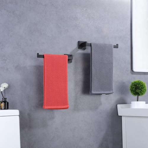 LANC Bathroom Hand Towel Holder 10 Inche Matte Black Hand Towel Bar 2 Pack Left and Right Side Square Towel Ring for Kitchen Toilet Wall Mount Stainless Steel Modern Towel Rack,A8806MB-LRP2 - color: Matte Black, size: Left & Right