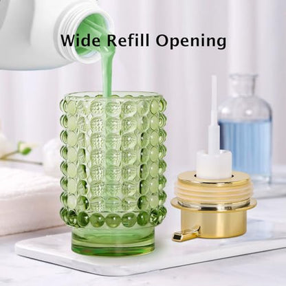 Glass Foaming Soap Dispenser, Green Foam Hand Soap Dispenser, Bathroom 12 Oz Large Bottle with Gold Pump, Refillable Lotion Pump Container for Bathroom, Kitchen,Hand Soap, Dish Soap, Shampoo - color: Green