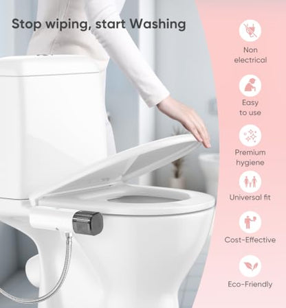 Ultra-Slim Bidet Attachment, Posterior&Feminine Wash-(Retractable Dual Nozzles), Non-Electric Bidet Attachment for Toilet Seat, Adjustable Fresh Cold Water Pressure (BlackChrome) - color: BlackChrome