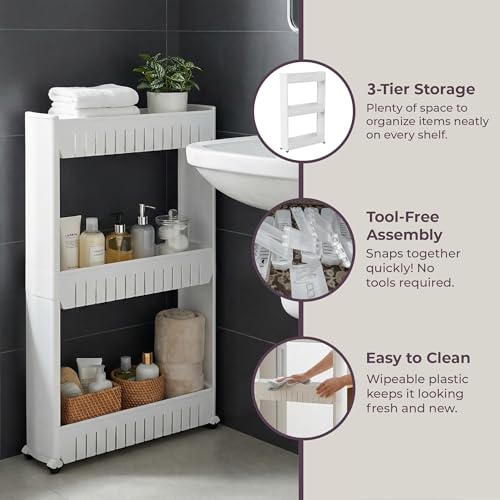 Lavish Home 3 Tier Shelf Rolling Cart - Narrow-Space Kitchen or Bathroom Shelf Organizer Cart - Slim Slide-Out Storage Shelves for Kitchen, Bathroom, Laundry and Pantry - size: 3-Tier