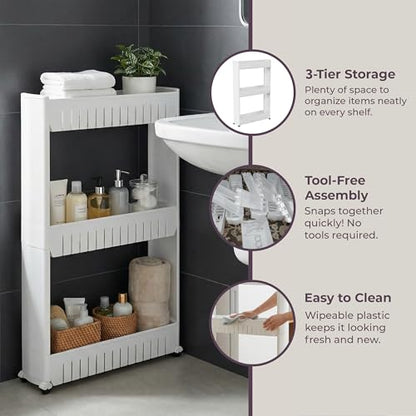 Lavish Home 3 Tier Shelf Rolling Cart - Narrow-Space Kitchen or Bathroom Shelf Organizer Cart - Slim Slide-Out Storage Shelves for Kitchen, Bathroom, Laundry and Pantry - size: 3-Tier