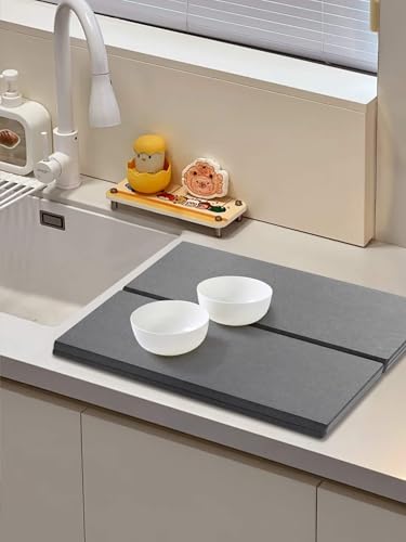 Stone Dish Drying Mat - Large Foldable Marbled Quick Drying Dish Mats, Stone Coasters Set of 4 Collapsible Ultra Absorbent Diatomaceous Earth Mats for Kitchen Counter Bathroom (Grey-4Pcs) - color: Grey-4Pcs