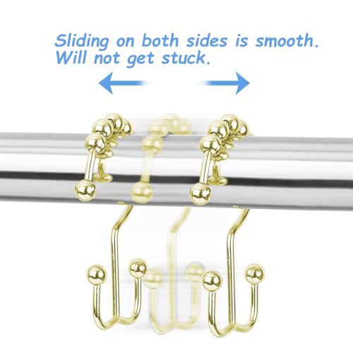 Shower Curtain Hooks Rings, Rust Resistant Metal Double Glide Shower Hooks Rings for Bathroom Shower Rods Curtains, Set of 12 Hooks - Gold - color: Gold