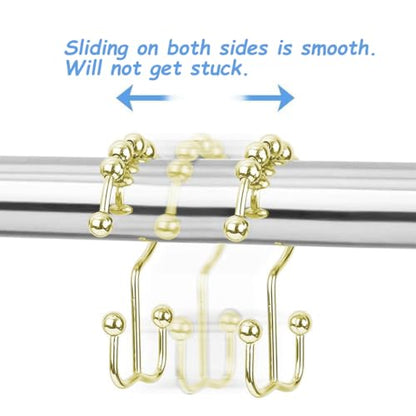 Shower Curtain Hooks Rings, Rust Resistant Metal Double Glide Shower Hooks Rings for Bathroom Shower Rods Curtains, Set of 12 Hooks - Gold - color: Gold