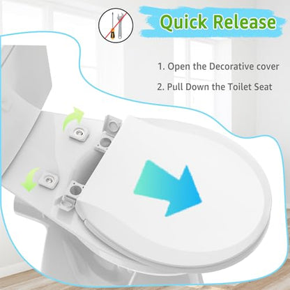 Toilet Seat Round 16.5 Inch, Quick Release & Soft Close, Anti-Slip Never Loosen, Easy Clean, White, PP Material - color: White, size: Updated Quick-Release