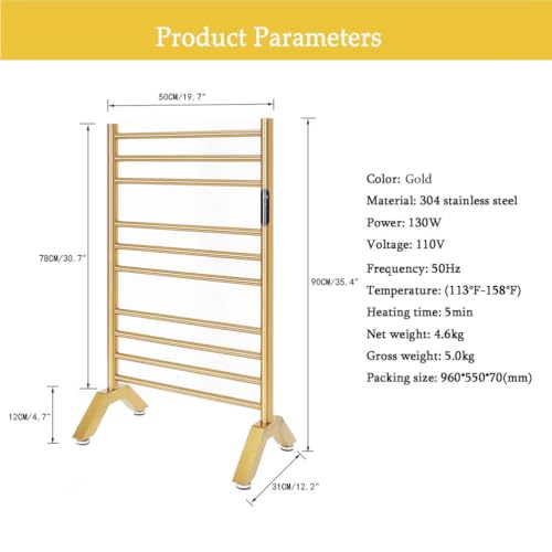 Heated Towel Rack Plug-in,Free Standing & Wall Mounted Dryer Rack Stainless Steel,Radiator 10 Bars Hot Towel Warmer with Built-in Timer,Gold - color: Gold