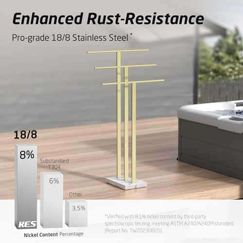 KES 3-Tier Freestanding Towel Rack with Marble Base, 36" Tall, Brushed Gold | Weighted Base Prevents Tipping, Anti-Slip Pads, No-Drill Assembly, Fits Bath Sheets And Hand Towels, For Humid Bathrooms - color: Gold