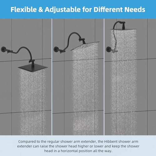 Hibbent All Metal Upgraded 18'' Shower Head Extension Arm, Matte Black | Shower Arm with Flange, Brass Flexible Height & Angle Adjustable Shower Extender with Lock Joint, Universal Connection - color: Matte Black