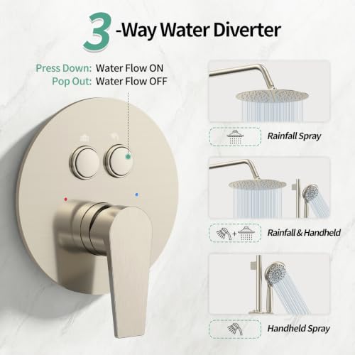 SR SUN RISE Shower System: 10 Inch Rainfall Shower Head with Handheld Combo Set - Slide Bar Bathroom Shower Faucet Set Wall Mounted (Valve and Trim Kit Included) - Brushed Nickel - color: Brushed Nickel