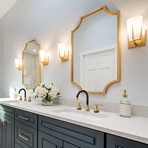 WOWOW 3 Hole Bathroom Faucet Widespread Bathroom Sink Faucet with Pop Up Drain Stopper Vanity Faucet 2 Handle Basin Taps Black and Gold Mixer Tap with Supply Hoses - color: Brushed Gold and Black, size: Widespread