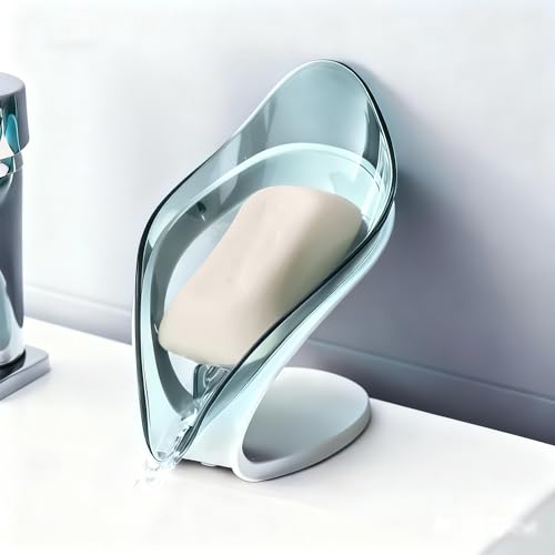Self Draining Leaf Soap Dish – Easy to Clean Waterfall Soap Holder, Multi-Use for Shower, Bathroom & Kitchen Sink, Durable & Stylish (Blue) - color: Blue