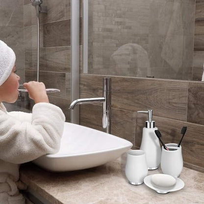 RQYIXI Bathroom Accessories Set 4 Pcs Toothbrush Holder Soap Dispenser Ceramic Bathroom Accessory Set with Toothbrush Cup Soap Dish Tumbler White - color: K-white
