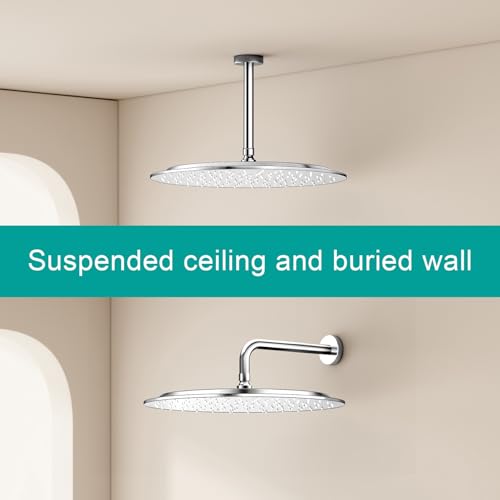 All Metal Rain Shower Head - Heavy Duty Stainless Steel, Easy Install, High Water Flow, Ultra-Thin Modern Design for Bathroom (Chrome, 16) - color: Chrome, size: 16