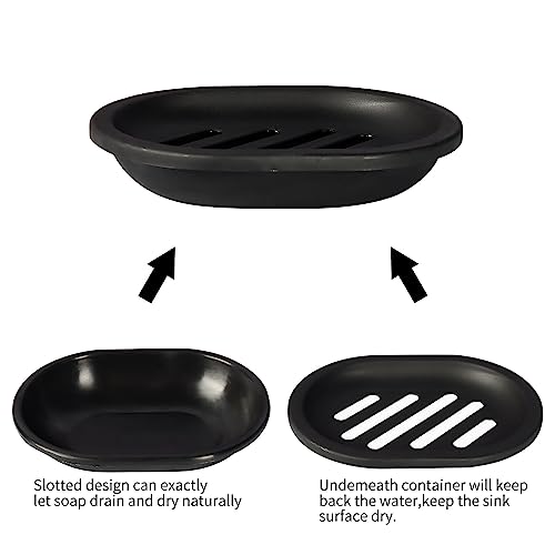 Topsky Soap Dish for Shower, 4pcs Dishes with Drip Tray, Bar Holder with Drain for Kitchen Sink, Keeps Soap Dry, Black - color: Black 4pcs