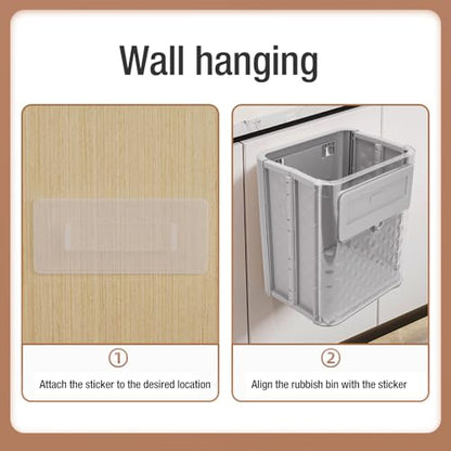 Kitchen Trash Can, 2.4 Gallons Foldable Hanging Garbage Bin, Multifunctional Wall Mounted Small Trash Can - Plastic Collapsible Waste Bin with Lid for RV Office Bathroom Office