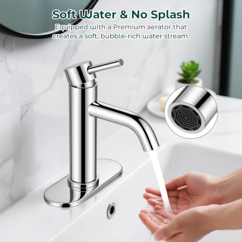 Bathroom Faucet, Single Handle Vanity Sink Faucet, Chrome | Chrome, for 1/3-Hole, Stainless Steel, Ceramic Cartridge, Pop-Up Drain, Deck Plate, For Vanity Powder Laundry - color: Chrome