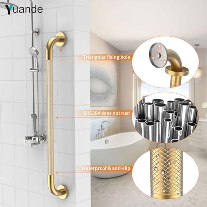 32 Inch Brushed Gold Shower Grab Bar with Anti-Slip Knurled Grip | YuanDe Stainless Steel Bathroom Grab Bars,Shower Handrail Support, Handicap Elderly Balance Assist Handles-2Packs - color: Brushed Gold, size: 32inch-2Pack