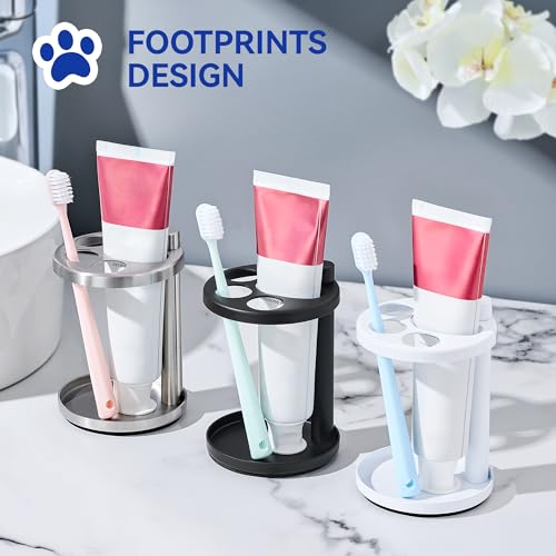 Toothbrush & Toothpaste Holder for Bathroom Countertop, Metal Electric Toothbrush Stand with Razor Slot, Ideal Design Caddy for Kids & Family, Black - color: Black