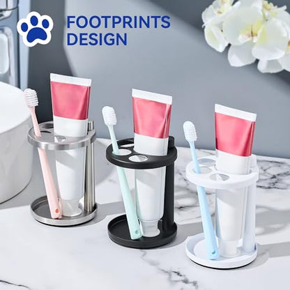Toothbrush & Toothpaste Holder for Bathroom Countertop, Metal Electric Toothbrush Stand with Razor Slot, Ideal Design Caddy for Kids & Family, Black - color: Black